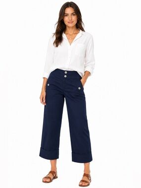 Anthropologie Cartonnier Navy Sailor Capri Pants Crop Nautical Cuffed Cotton 2